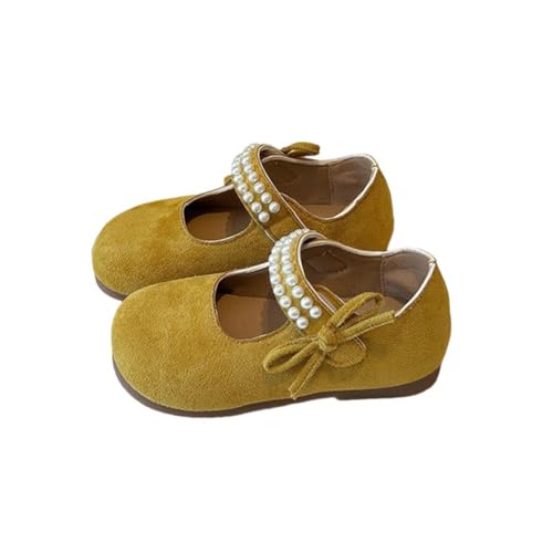 Mädchen Mary Janes Mode Perlen Weichen Bequemen Sommer Draußen Niedlich Bowknot Prinzessin Schuhe (Yellow,32) von Generic