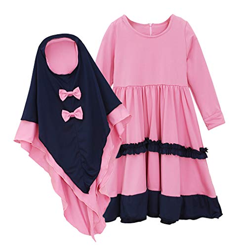 Mädchen Moslems Langer Hijab Ärmeln Baby Lange Islamische mit Abaya-Stickerei Kinder Mädchen Kleidung & Rock Warmer Mädchen (Z2-Pink, 3-4 Years) von Generic