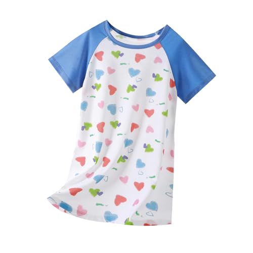 Mädchen Nachthemd Kurzarm Schlafanzug Kinder Nightdress Sommer Nachtkleid Prinzessin Nachtwäsche Schlafkleid Mädchenkleid Sommerkleid Buntes Kleid Baumwolle Freizeitkleid (Blue, 4-5 Years) von Generic