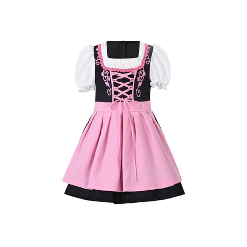 Mädchen Oktoberfest Kostüm Set Dirndl Kleid Trachtenbluse Schürze Bayerisches Outfit für Kleine Festfeiernde Ideal für Oktoberfest Volksfest Karneval Stylisch bequem (Pink, 4-6 Years) von Generic