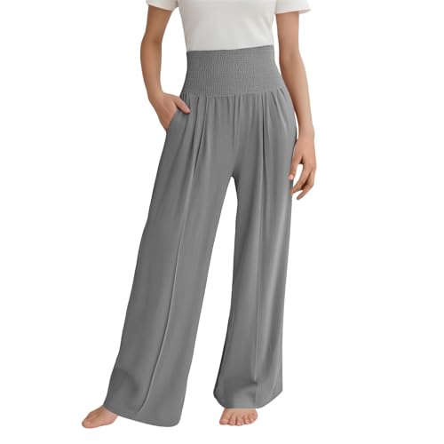 Mädchen Palazzo Hose mit Weitem Bein,Sommer Boho Hohe Taille Freizeithose 2025,Einfarbig Lässig Mädchenhose,Casual Bequem Palazzo Stoffhose für Teenager 4-14 Jahre von Generic