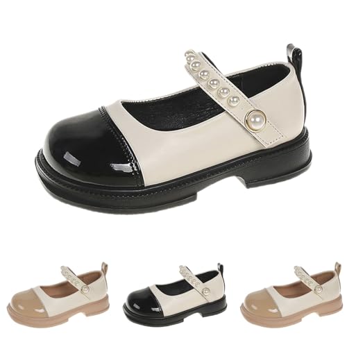 Mädchen Patent Flache Lederschuhe Plateau Mary Jane Gummisohle Preppy-Stil Schulschuhe Prinzessin Pumps Elegante Ballerinas Anzugschuhe Flach Rutschfeste Tanzschuhe (Black, 25.5 Toddler) von Generic