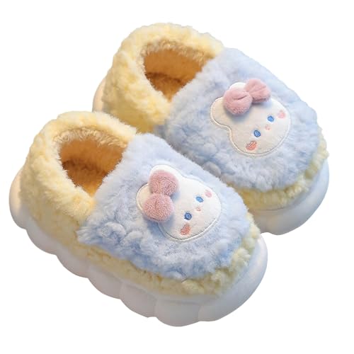 Mädchen Plüsch Hausschuhe Kuschelige Häschen Tierhausschuhe Anti Rutsch Winterschuhe Warm Weiche Pantoffeln Flauschig Kinderhausschuhe Süße Slipper (Light Blue, 28 Little Child) von Generic