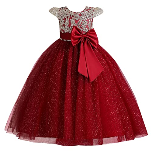 Mädchen Prinzessin Kleid Tüll Kleider Lang Puffärmeln Abendkleider Festliche Kinderkleider ärmellos Blumenmädchenkleider Hochzeit Elegant Dress Girls Langarm Tüllkleid Sommerkleid (Red, 10-11 Years) von Generic