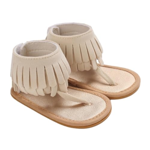 Mädchen Quaste Sandalen Sandalen Rüschen Schleife Premium Weiche Sohle Offene Zehen Atmungsaktive Sommer Outdoor Schuhe Baby Sandalen (Beige, 22 Infant) von Generic