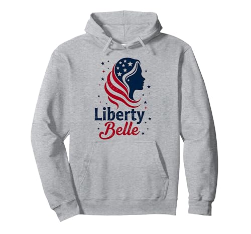Mädchen Rot Weiß Blau Liberty Belle Patriotische Sterne Pullover Hoodie, Unisex für Erwachsene, Grau Meliert, S von Generic
