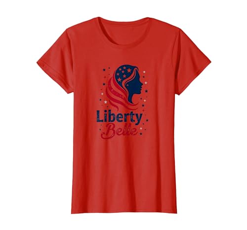 Mädchen Rot Weiß Blau Liberty Belle Patriotische Sterne T-Shirt, Damen, Rot, L von Generic