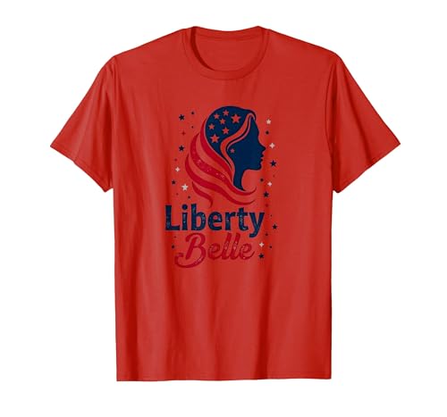 Mädchen Rot Weiß Blau Liberty Belle Patriotische Sterne T-Shirt, Herren, Rot, S von Generic