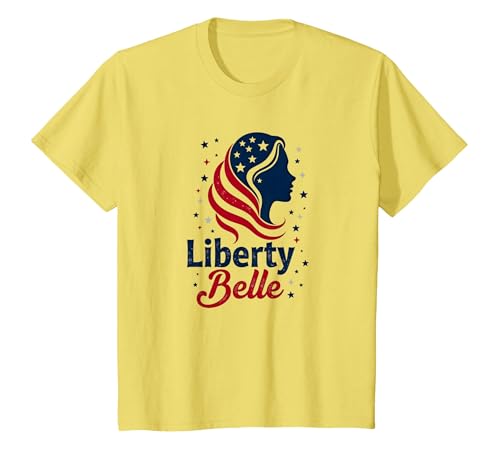 Mädchen Rot Weiß Blau Liberty Belle Patriotische Sterne T-Shirt, Kinder, Gelb, 140 von Generic