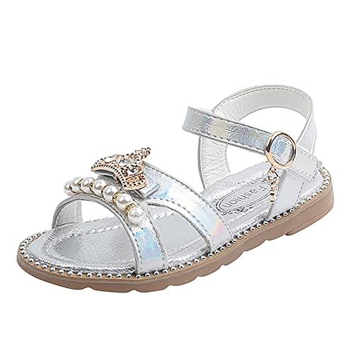 Mädchen Sandalen Flache Perle Kinderschuhe Große Kinder Strandschuhe Mädchen Prinzessin Schuhe Wanderschuhe für Kleinkinder (Silver, 12-18 Months) von Generic