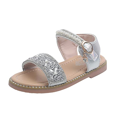 Mädchen Sandalen Open Toe Strass Prinzessin Kleid flache Schuhe Sommer Sandalen für Kleinkind Mädchen Baby Schuhe (Silver, 27 Little Child) von Generic