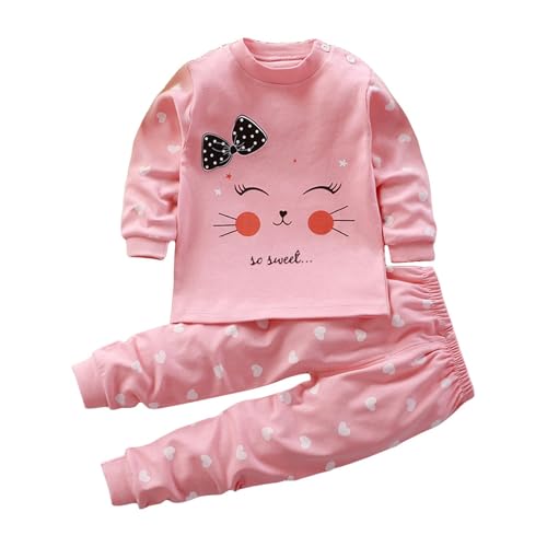 Mädchen Schlafanzug Set Pyjama Kinder Bekleidungs Zweiteilig Schlafanzug Lange Hosen Kinderkleidung Animal Druck Langarm Nachtwäsche Baby Junge Outfit Baumwolle (Watermelon Red, 6-12 Months) von Generic