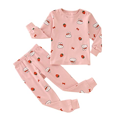Mädchen Schlafanzug Set Pyjama Unisex Kinder Zweiteilig Schlafanzug Lange Hosen Kinderkleidung Langarm Cartoon Druck Nachtwäsche Sets Baby Junge Outfit Baumwolle Hauskleidung (Pink, 3-4 Years) von Generic