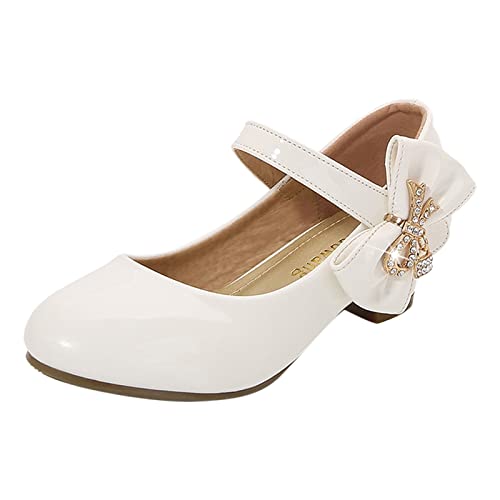 Mädchen Schuhe mit hohen Absätzen Kinder Lederschuhe Prinzessin Kleid Schuhe Grundschüler Einzelschuhe Jazzschuhe für Mädchen (White, 36) von Generic