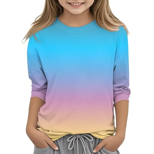 Mädchen Shirt langärmlig Rundhals Oberteile Kleinkind auffälliges Muster Grafik T-Shirt Casual lässige Passform traditioneller Pullover mit Blumen Print modisches Kindershirt (Light Blue, 12-13 Years) von Generic