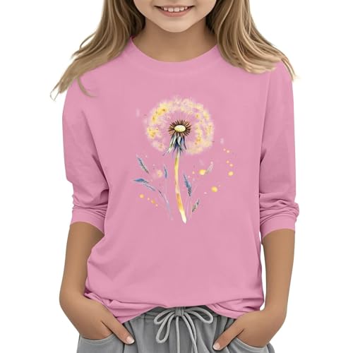 Mädchen Shirt langärmlig Rundhals Oberteile Kleinkind auffälliges Muster Grafik T-Shirt Casual lässige Passform traditioneller Pullover mit Blumen Print modisches Kindershirt (Pink, 10-11Years) von Generic