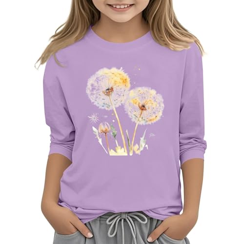 Mädchen Shirt langärmlig Rundhals Oberteile Kleinkind auffälliges Muster Grafik T-Shirt Casual lässige Passform traditioneller Pullover mit Blumen Print modisches Kindershirt (Purple, 8-9 Years) von Generic