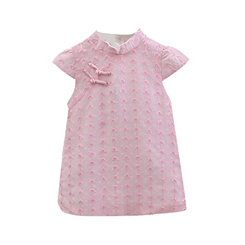 Mädchen Silber Neues, kurzärmliges, einfarbiges, modisches Retro-Cheongsam-Kleid für Mädchen Kinder Geldbörse (Pink, 2-3 Years) von Generic