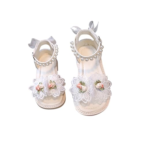 Mädchen Sommer Mode Blumen Perle Sandalen Rutschfeste Weiche Sohle Kleine Sandalen Baby Schuhe Blumen Prinzessin Mädchen Kleinkind Schuhe (White, 27 Little Child) von Generic