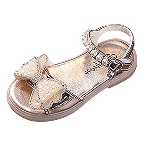 Mädchen Sommer Prinzessin Shiny Pearl Bow Knot Schuhe für Kinder Kinder Hallenfußballschuhe für Mädchen (Gold, 18-24 Months) von Generic