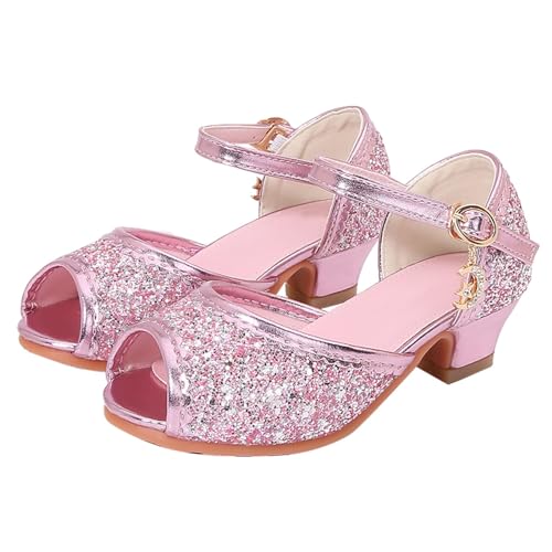 Mädchen Sommer Sandalen,High Heels Pailletten Prinzessin Sandalen,Mode Rutschfest Hochzeit Party Schuhe Hochzeitsschuhe,Kinderschuhe mit Glänzenden 27-35 (Pink, 35.5) von Generic