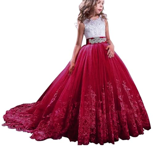 Mädchen Spitze Tüll Gestickte Prinzessin Lang Schwanz Prom Ballkleid Kleider Formale Partei Prinzessinenkleid Shöne Kleider Festliche+mädchenkleider von Generic