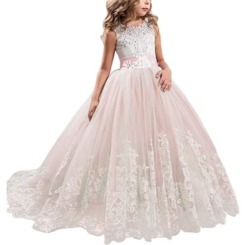 Mädchen Spitze Tüll Gestickte Prinzessin Lang Schwanz Prom Partei Ballkleid Kleider Formale Besticktes Kleid Schöne Kostüme Mädchen Festliche Kleider von Generic