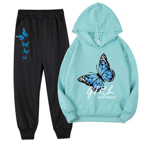 Mädchen Sport Set Schmetterling Hoodie Hose Jogginganzug Sportanzug Sweatpants Jogging Hose Freizeitanzug (s3,160) von Generic