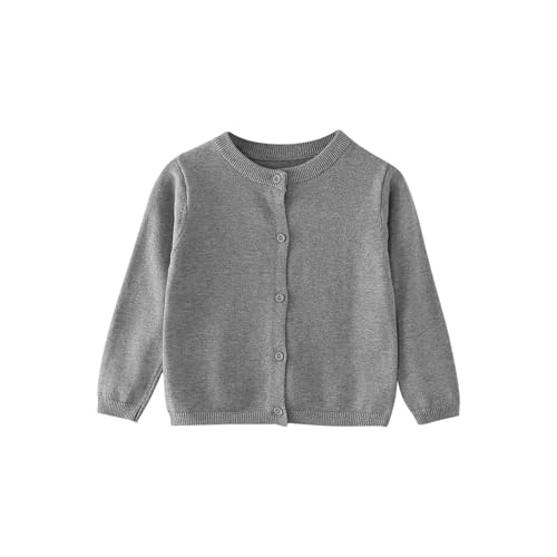 Mädchen Strickjacke Lange Ärmel Pullover Jacke Jungen Winter Baumwolle Übergangsjacke mit Knöpfen Kinder Warm Cardigan Schuluniform Lässiges Strickjacken Rundhal Knitted (Grey, 9-10 Years) von Generic