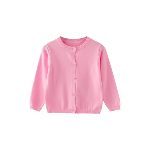 Mädchen Strickjacke Lange Ärmel Pullover Jacke Jungen Winter Baumwolle Übergangsjacke mit Knöpfen Kinder Warm Cardigan Schuluniform Lässiges Strickjacken Rundhal Knitted (Light Pink, 11-12 Years) von Generic