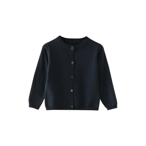 Mädchen Strickjacke Lange Ärmel Pullover Jacke Jungen Winter Baumwolle Übergangsjacke mit Knöpfen Kinder Warm Cardigan Schuluniform Lässiges Strickjacken Rundhal Knitted (Navy, 9-10 Years) von Generic