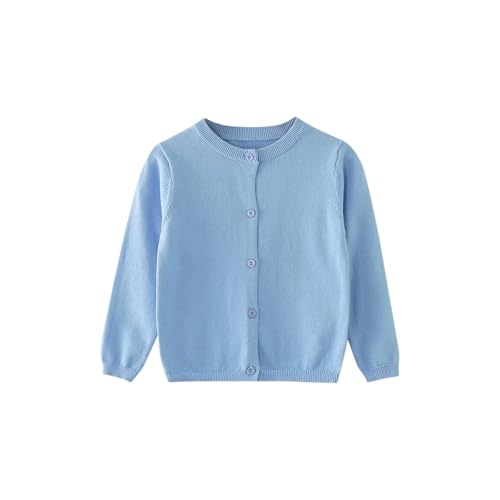Mädchen Strickjacke Lange Ärmel Pullover Jacke Jungen Winter Baumwolle Übergangsjacke mit Knöpfen Kinder Warm Cardigan Schuluniform Lässiges Strickjacken Rundhal Knitted (Sky Blue, 9-10 Years) von Generic
