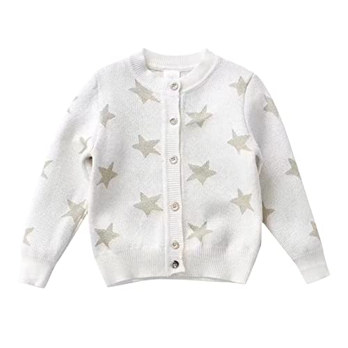 Mädchen-Strickjacke für Kleinkinder Kinder Kleinkind Baby Jungen Herbst Winter Strickpullover Sterndruck Langarm Mantel Strickjacke Kleidung (White, 3-4 Years) von Generic