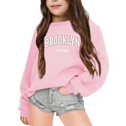 Mädchen Sweatshirt Loose Fit Langarmshirt Brooklyn New York Druck Longshirt Rundhals Langarm Lässig Locker Top Mode Pullover Sweatshirt Thermoshirt Kinder Kleidung für 3-9 Jahre (8-9 Years) von Generic