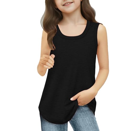 Mädchen Tank Top 2025 Ärmellose Sommer Oberteile Einfarbig Basic Shirt Lässiges Rundhals Tanktops Casual Tunika Shirts Sport Tank Top für Mädchen 3-14 Jahre von Generic