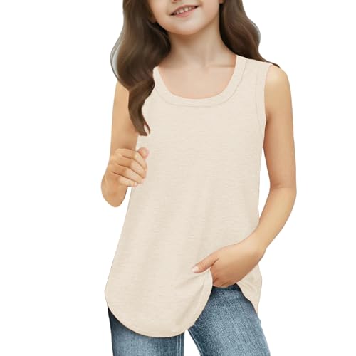 Mädchen Tank Top 2025 Ärmellose Sommer Oberteile Einfarbig Basic Shirt Lässiges Rundhals Tanktops Casual Tunika Shirts Sport Tank Top für Mädchen 3-14 Jahre von Generic