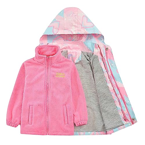 Mädchen Wasserdichte Jacke mit Fleece Futter Kinder Wasserabweisend Süßes Design Schule Übergangsjacke mit Kapuze und Gefüttert Regenjacke Herbst/Früher Winter für Kinder (Pink, 7-9 Years) von Generic