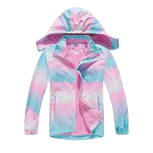 Mädchen Wasserfeste Regenjacke mit warmer Futterung Jungen Winddicht Kinder Jacke für Herbst Winter Jugendliche Langarm Windjacke mit Kapuze Reißverschluss Außenbekleidung Outdoor (A, 8-9 Years) von Generic