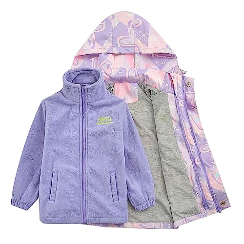 Mädchen Wdreiteilige Outdoor-Jacke mit Fleece Futter Kinder Wasserabweisend Süßes Design Schule Übergangsjacke mit Kapuze und Gefüttert Regenjacke Herbst/Früher Winter für (Purple, 7-9 Years) von Generic