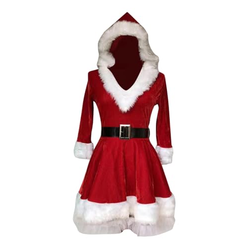Mädchen Weihnachtskleid Partykleid Weihnachtsmann Kostüm A-Linie Samt Langarm mit Kunstpelz Kragen Weihnachten Mädchen Kleid Outfit Prinzessin Kleid Party Performance (A-Red, 8-10 Years) von Generic