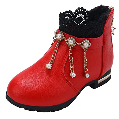Mädchen Winterstiefel Schuhe Kinder Winter Stiefeletten Perle Spitze Elegant Leder Kurze Stiefel Rutschfest Atmungsaktiv Boots Prinzessinnen Schuhe Outdoor Schlupfstiefel von Generic