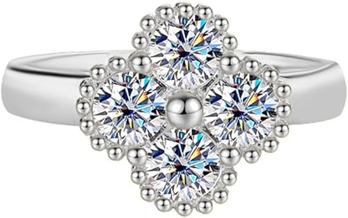 Mädchenprodukte 1.2ct vier Blätter Klee Design Moissanit Engagement Ringe für Frauen D Farbe S925 Sterling Silber Lab von Generic