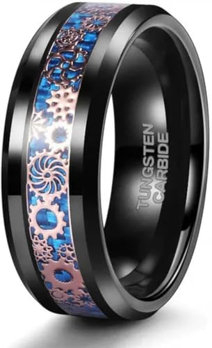 Mädchenprodukte 8mm Wolfram Carbid Stahl Ausrüstung Blau Carbonfaser Ring Schwarzer Verlobungsring Geschenke von Generic
