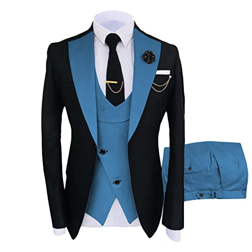 Männer Blazer Anzug Slim Fit Casual Jacke Sets Festival Party Prom Dinner Weste Hosen DREI Stück Revers EIN Knopf Smoking (Blau 1,XL) von Generic