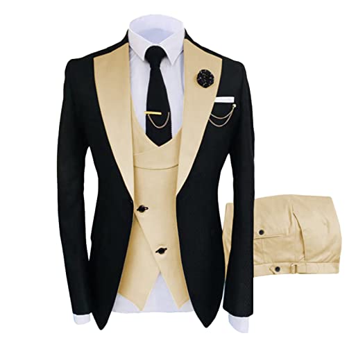 Männer Blazer Anzug Slim Fit Casual Jacke Sets Festival Party Prom Dinner Weste Hosen DREI Stück Revers EIN Knopf Smoking (Hellgelb,L) von Generic