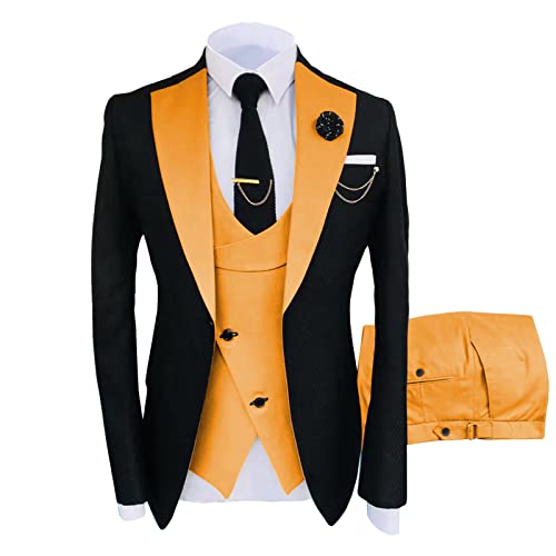 Männer Blazer Anzug Slim Fit Casual Jacke Sets Festival Party Prom Dinner Weste Hosen DREI Stück Revers EIN Knopf Smoking (Orange,XXL) von Generic