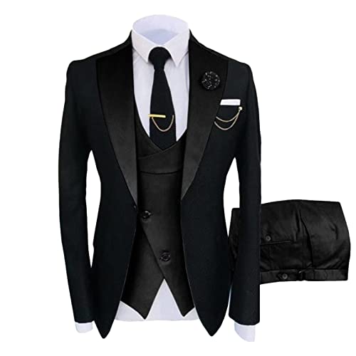 Männer Blazer Anzug Slim Fit Casual Jacke Sets Festival Party Prom Dinner Weste Hosen DREI Stück Revers EIN Knopf Smoking (Schwarz,L) von Generic