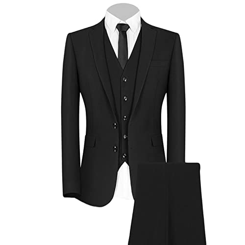 Männer Business Profession Taille Blazer Kleid Zwei Knöpfe Slim Fit Smoking Festival Hochzeit Party Dreiteilige Jacke (Schwarz,M) von Generic