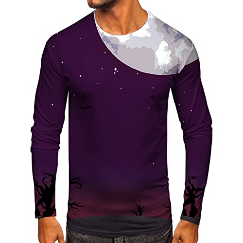 Männer Casual Herbst Winter Langarm O Neck Shirt Gedruckt T-Shirt Top Bluse Time after Time Paratone (Purple, L) von Generic