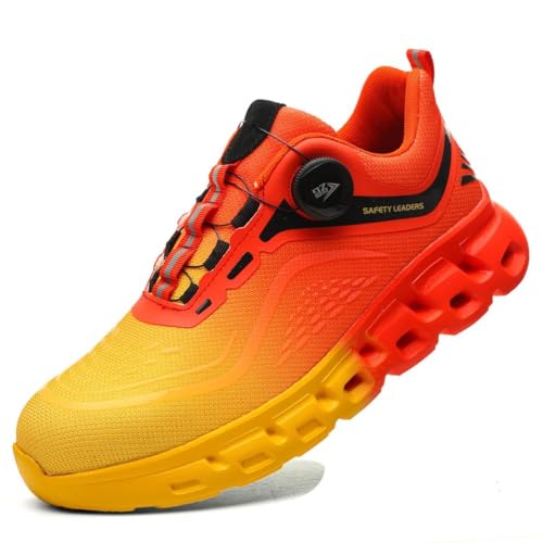 Männer Damen Arbeitssicherheit Trainer Luftkissen Stahlkappe Sneaker Leichter Slip on Pannensichere Arbeitsschuhe,Orange,46 EU von Generic